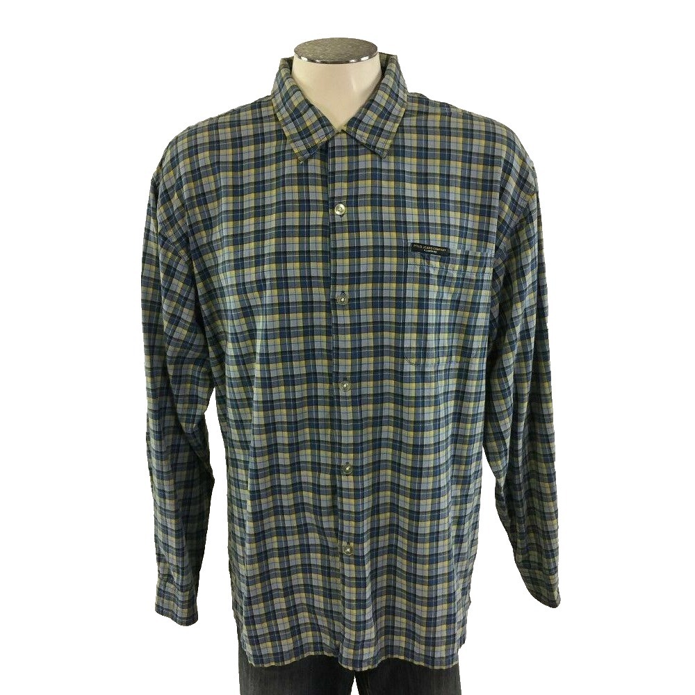Ralph Lauren Polo Jeans‎ Co Button Shirt L Plaid Blue Yellow Black Mens